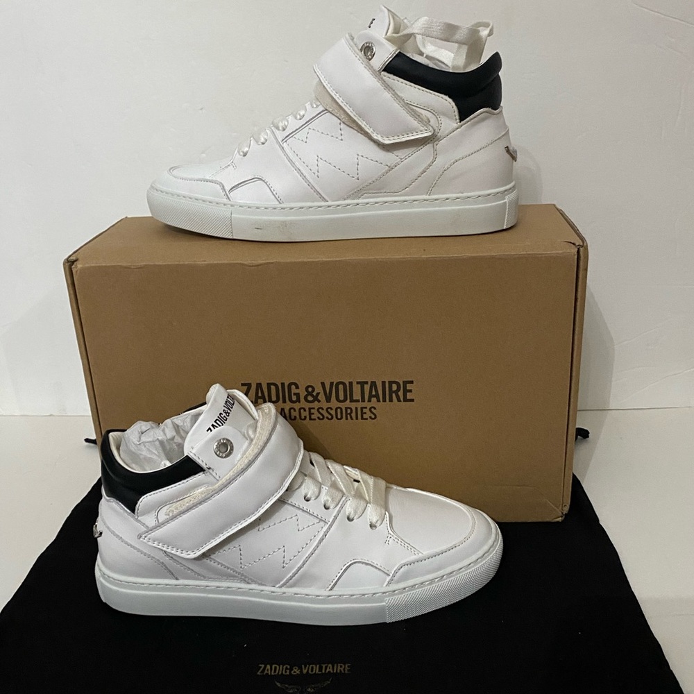 New ZADIG & VOLTAIRE Mid Smooth Leather Zipper Mid-Top Sneakers ZV1747 38 7 - Picture 3 of 13